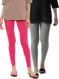 De Moza Superior Ankle Length Leggings Combo Pack of 2 Fuchsia&Light Grey - De Moza