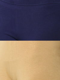 De Moza Superior Ankle Length Leggings Combo Pack of 2 Navy Blue&Skin - De Moza
