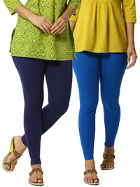 De Moza Superior Ankle Length Leggings Combo Pack of 2 Navy Blue&Cobalt - De Moza