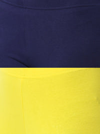 De Moza Superior Ankle Length Leggings Combo Pack of 2 Navy Blue&Lemon Yellow - De Moza