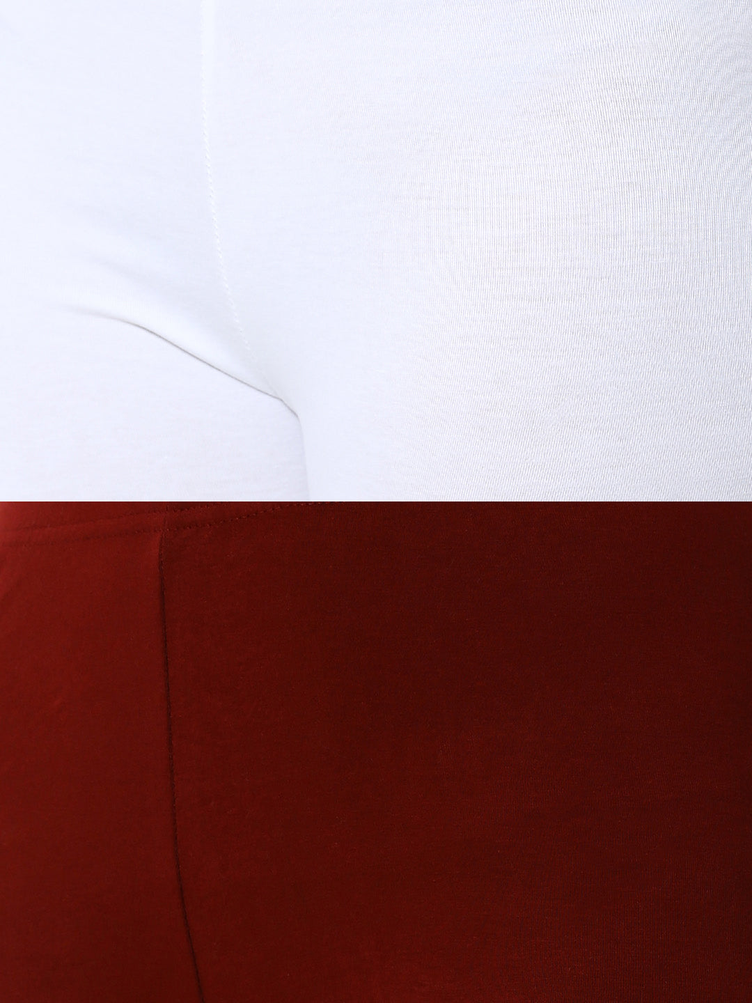 De Moza Superior Ankle Length Leggings Combo Pack of 2 White&Maroon - De Moza