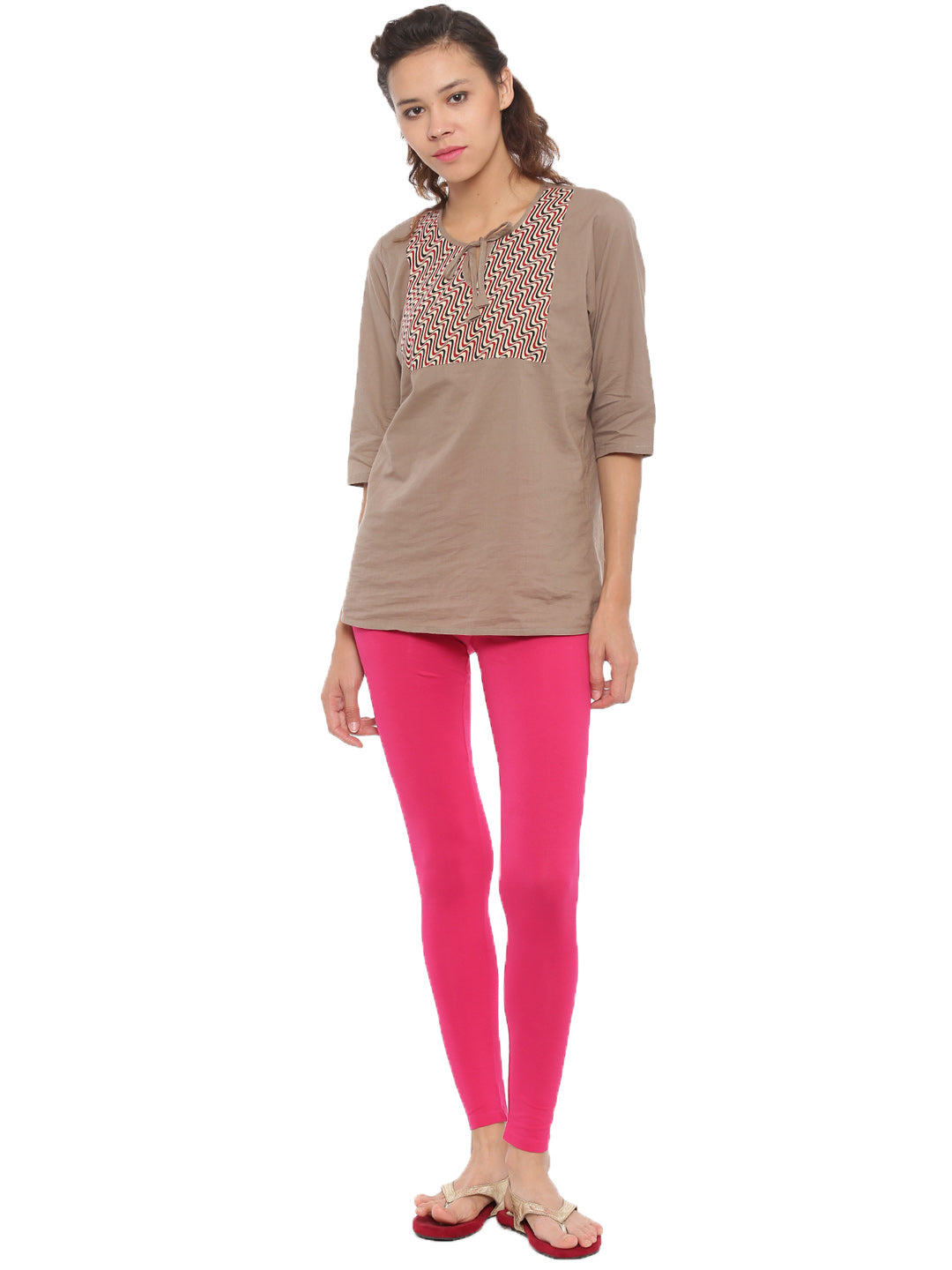 De Moza Superior Ankle Length Leggings Combo Pack of 2 White&Fuchsia - De Moza