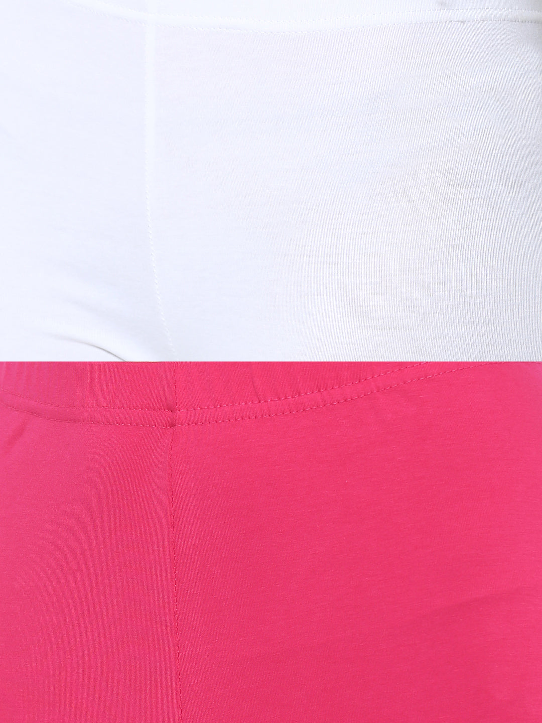 De Moza Superior Ankle Length Leggings Combo Pack of 2 White&Fuchsia - De Moza