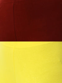 De Moza Superior Ankle Length Leggings Combo Pack of 2 Maroon&Lemon Yellow - De Moza
