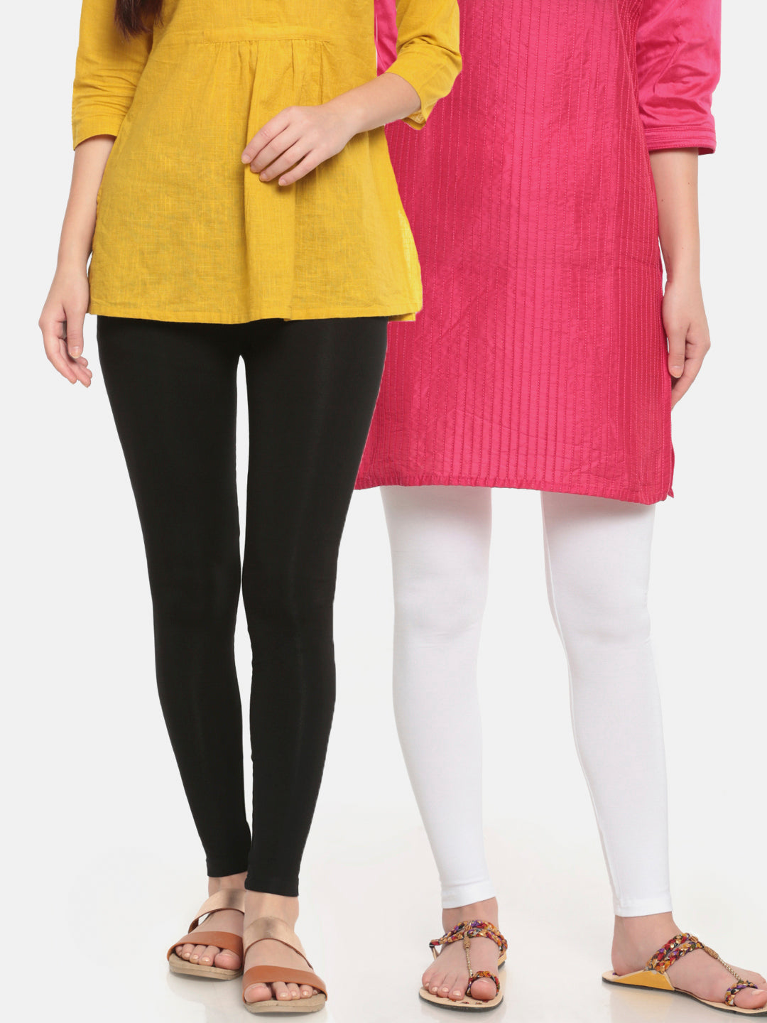 Pack of 2 De Moza Ladies Superior Ankle Leggings Black&White