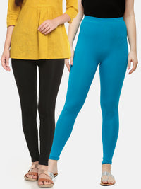 Pack of 2 De Moza Ladies Superior Ankle Leggings Black&Teal