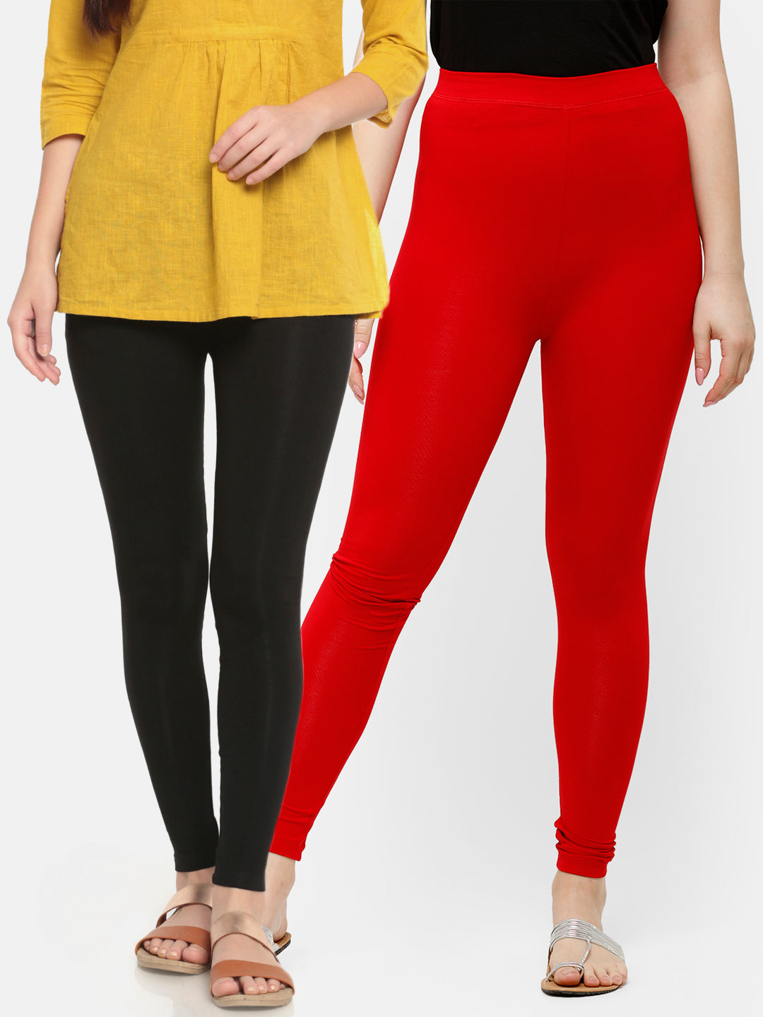 Pack of 2 De Moza Ladies Superior Ankle Leggings Black&True Red