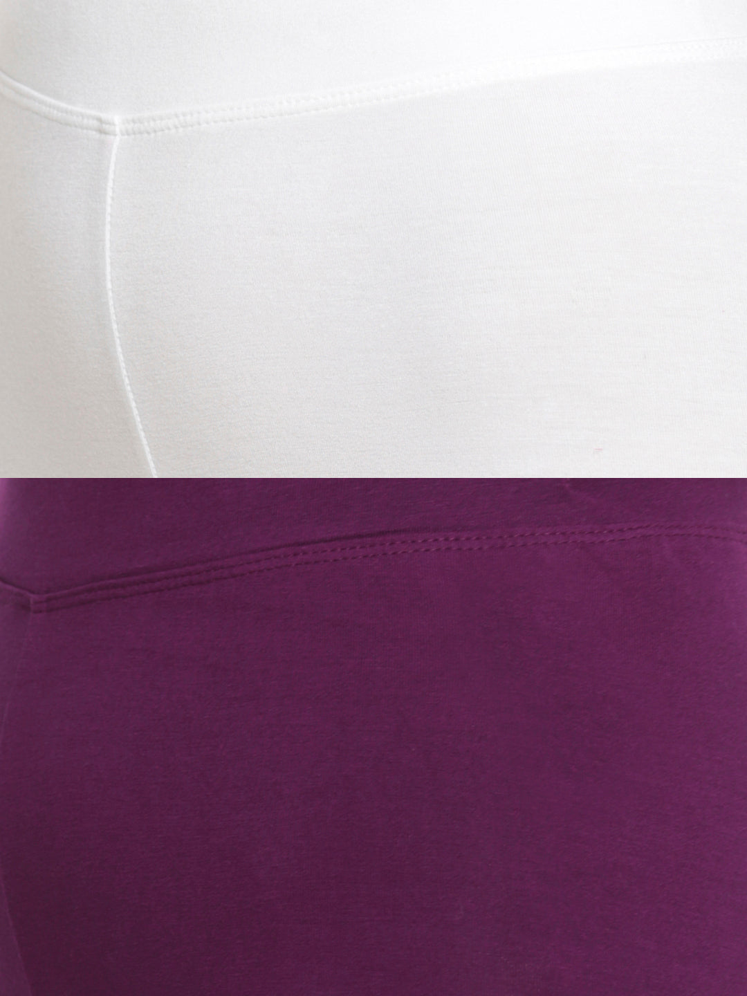 De Moza Superior Ankle Length Leggings Combo Pack of 2 White&Dark Purple - De Moza