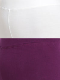 De Moza Superior Ankle Length Leggings Combo Pack of 2 White&Dark Purple - De Moza
