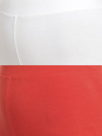 De Moza Superior Ankle Length Leggings Combo Pack of 2 White&Rust Orange - De Moza