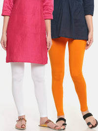 De Moza Superior Ankle Length Leggings Combo Pack of 2 White&Dark Yellow - De Moza