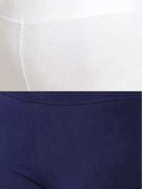 De Moza Superior Ankle Length Leggings Combo Pack of 2 White&Navy Blue - De Moza