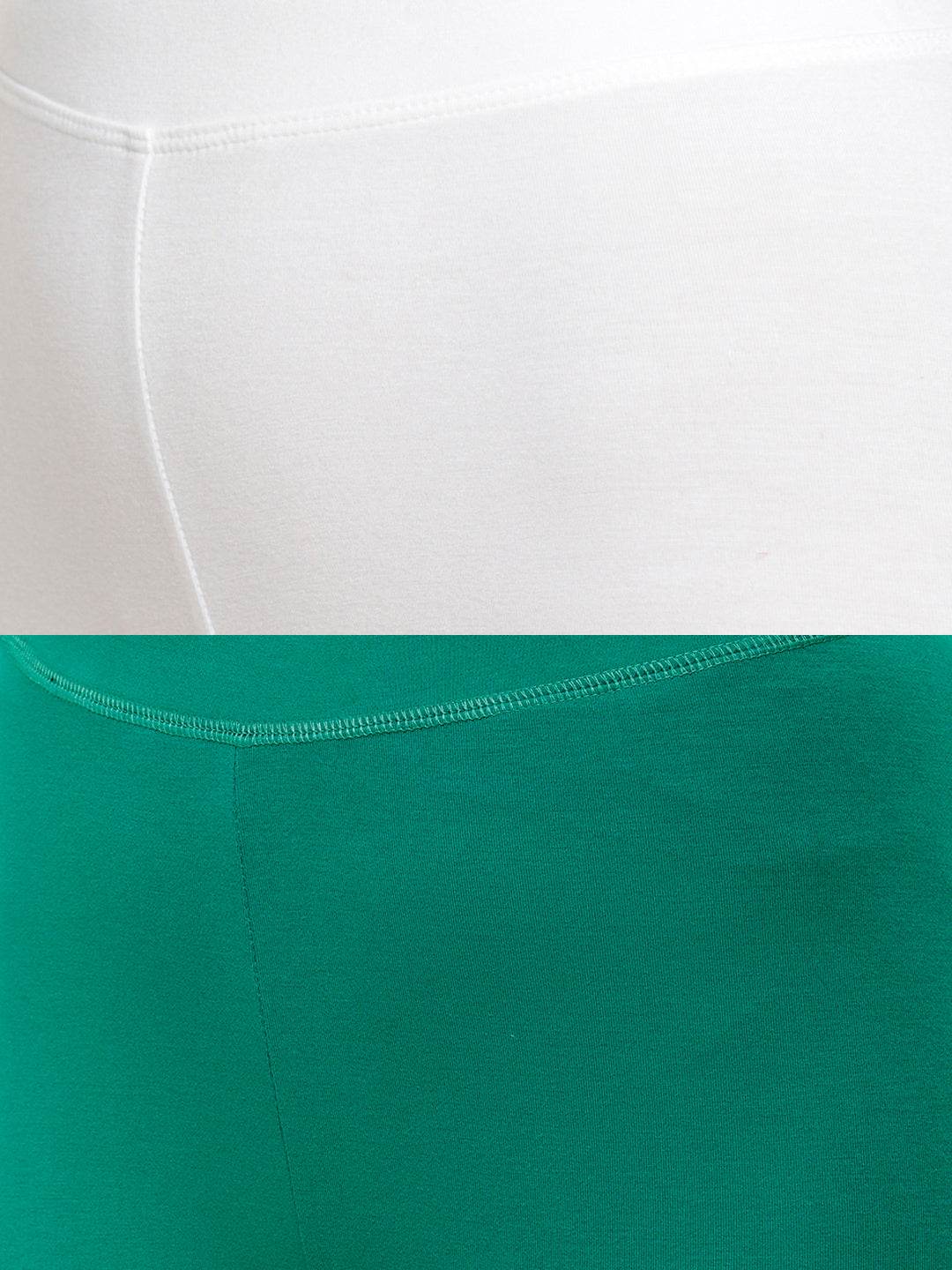 De Moza Superior Ankle Length Leggings Combo Pack of 2 White&Emerald Green - De Moza