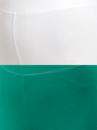 De Moza Superior Ankle Length Leggings Combo Pack of 2 White&Emerald Green - De Moza