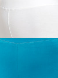 De Moza Superior Ankle Length Leggings Combo Pack of 2 White&Teal - De Moza