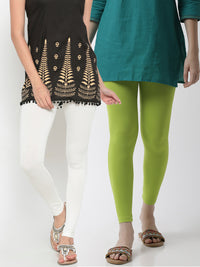 De Moza Superior Ankle Length Leggings Combo Pack of 2 Lime&Offwhite - De Moza