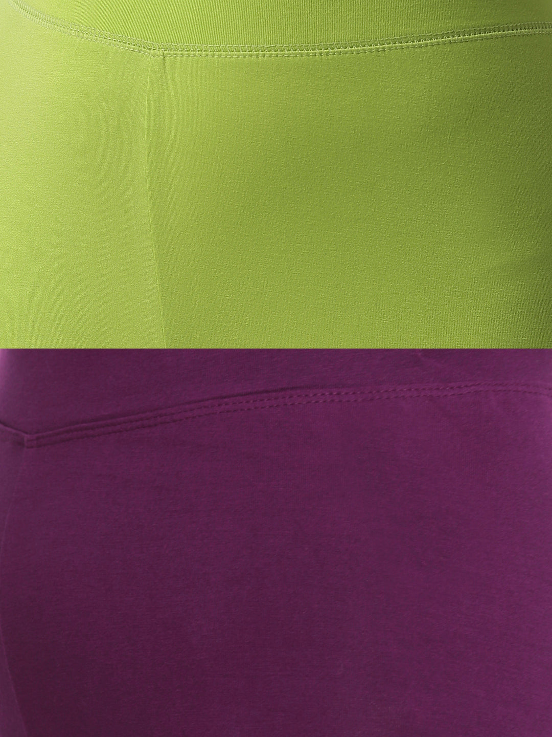 De Moza Superior Ankle Length Leggings Combo Pack of 2 Lime&Dark Purple - De Moza