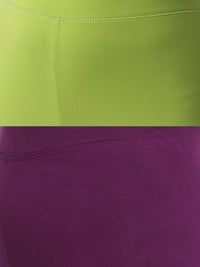 De Moza Superior Ankle Length Leggings Combo Pack of 2 Lime&Dark Purple - De Moza