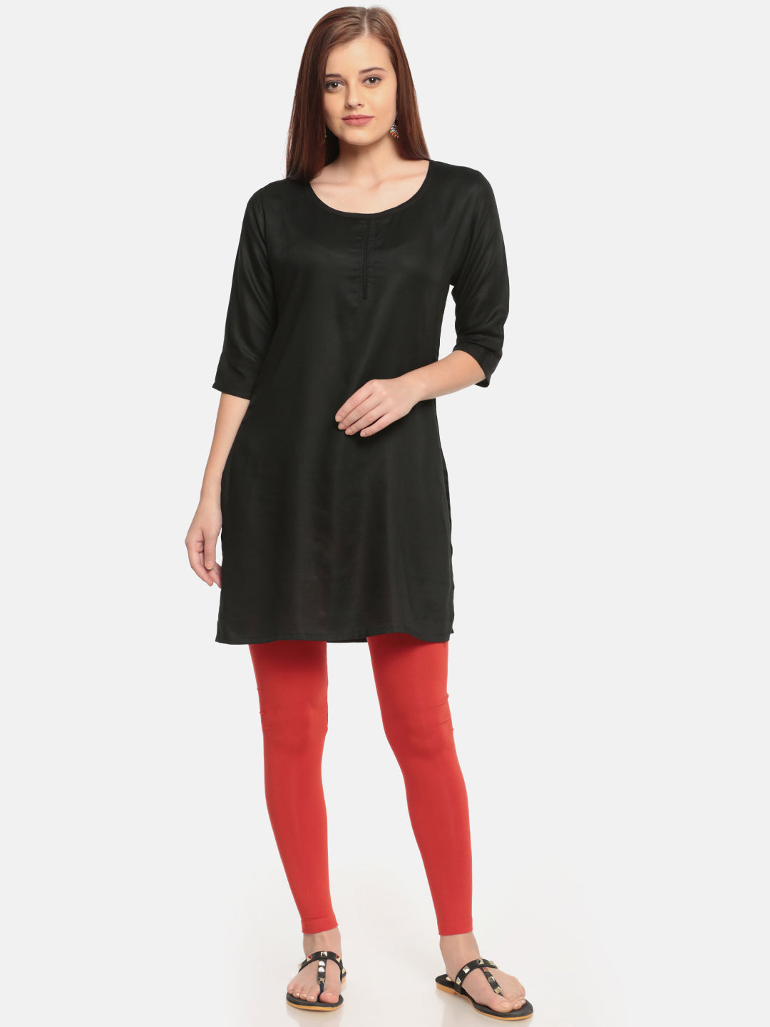 De Moza Superior Ankle Length Leggings Combo Pack of 2 Lime&Rust Orange - De Moza