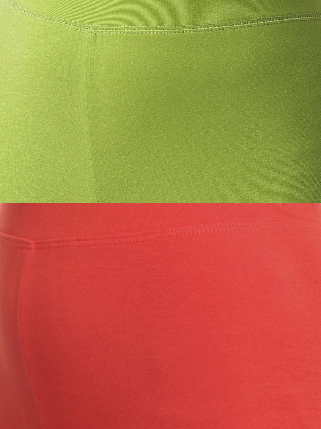 De Moza Superior Ankle Length Leggings Combo Pack of 2 Lime&Rust Orange - De Moza