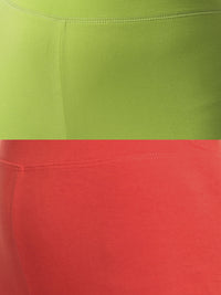 De Moza Superior Ankle Length Leggings Combo Pack of 2 Lime&Rust Orange - De Moza