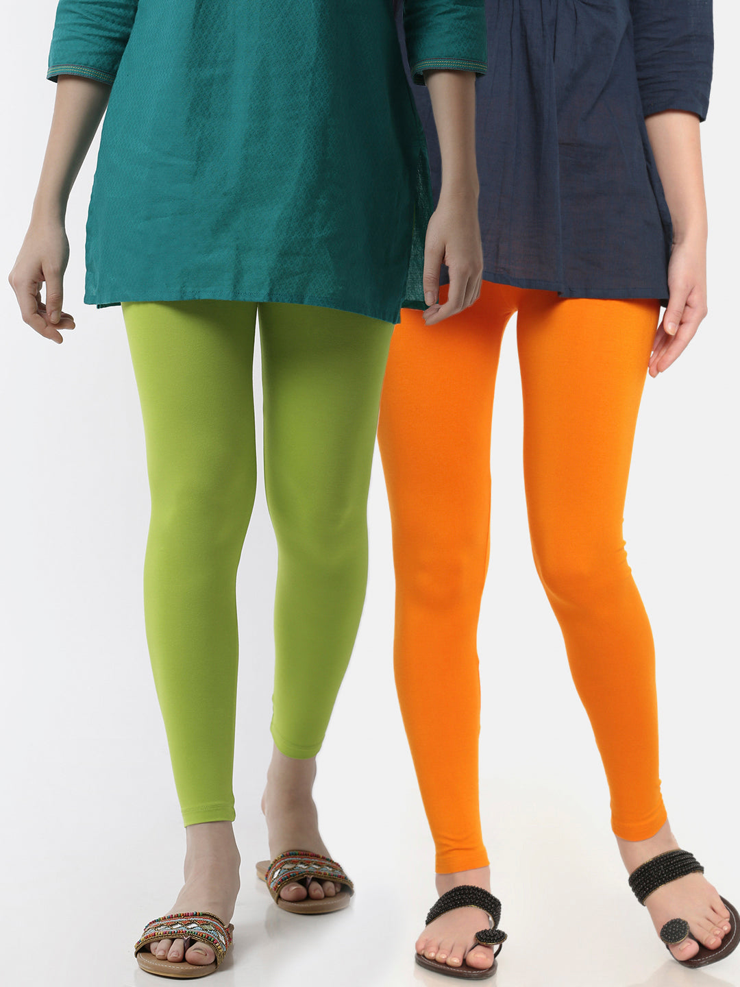 De Moza Superior Ankle Length Leggings Combo Pack of 2 Lime&Dark Yellow - De Moza