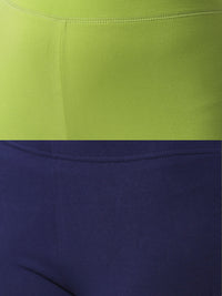 De Moza Superior Ankle Length Leggings Combo Pack of 2 Lime&Navy Blue - De Moza