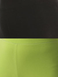 Pack of 2 De Moza Ladies Superior Ankle Leggings Black&Lime