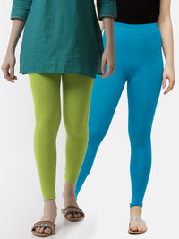 De Moza Superior Ankle Length Leggings Combo Pack of 2 Lime&Teal - De Moza