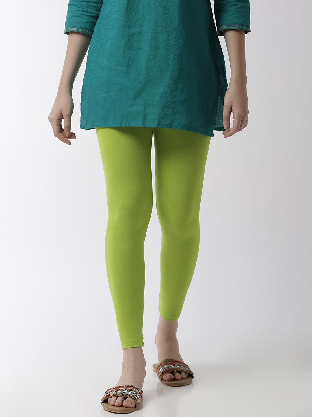 De Moza Superior Ankle Length Leggings Combo Pack of 2 Lime&Teal - De Moza