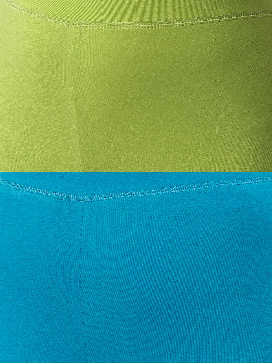 De Moza Superior Ankle Length Leggings Combo Pack of 2 Lime&Teal - De Moza