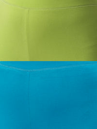 De Moza Superior Ankle Length Leggings Combo Pack of 2 Lime&Teal - De Moza