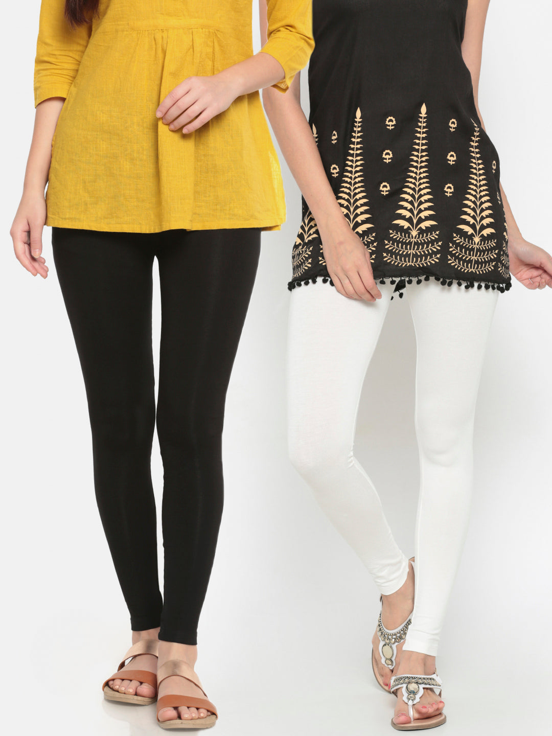 Pack of 2 De Moza Ladies Superior Ankle Leggings Black&Owhiteff