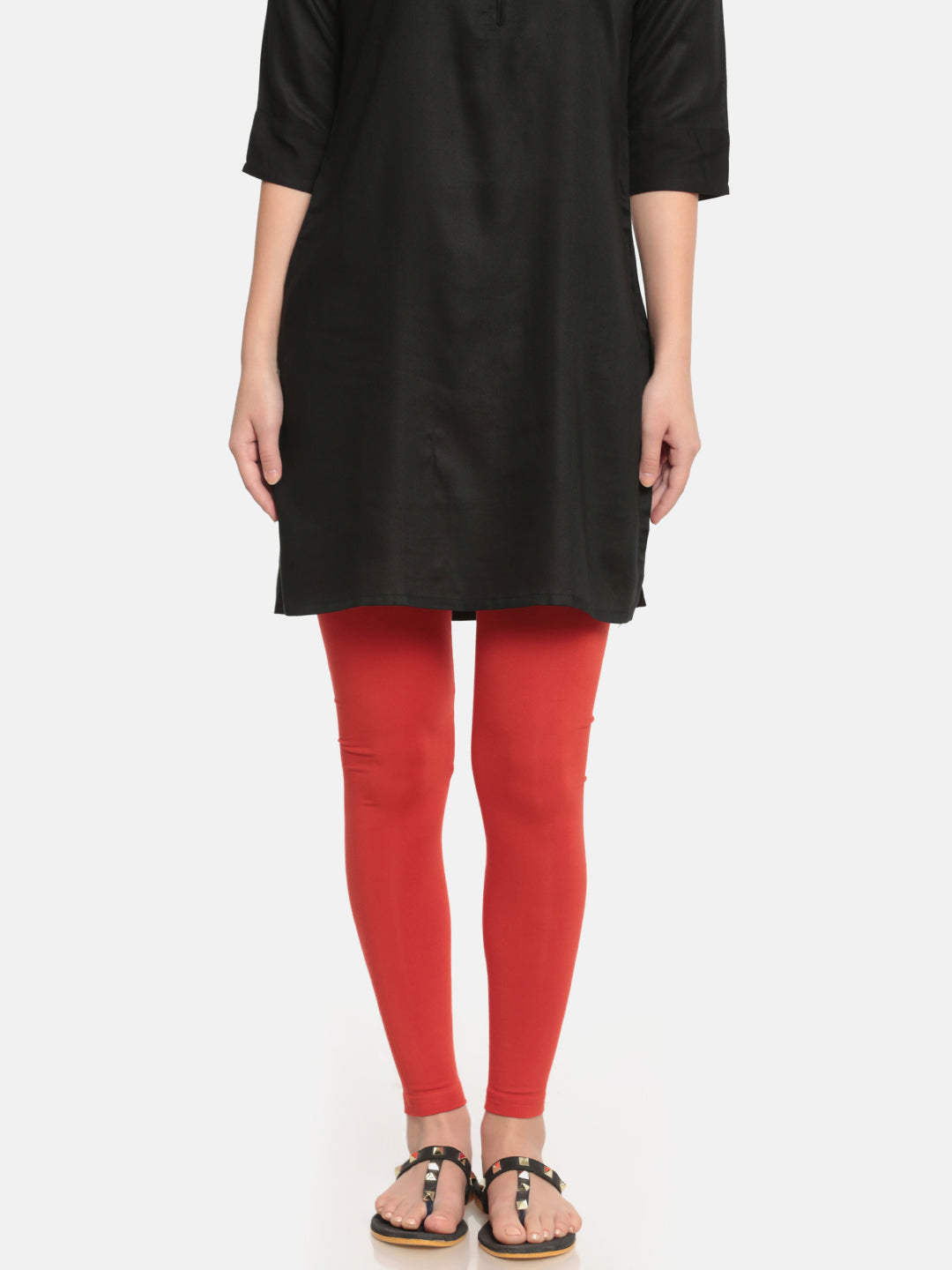 De Moza Superior Ankle Length Leggings Combo Pack of 2 Offwhite&Rust Orange - De Moza