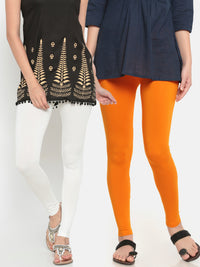 De Moza Superior Ankle Length Leggings Combo Pack of 2 Offwhite&Dark Yellow - De Moza