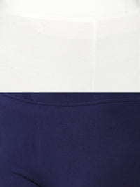 De Moza Superior Ankle Length Leggings Combo Pack of 2 Offwhite&Navy Blue - De Moza