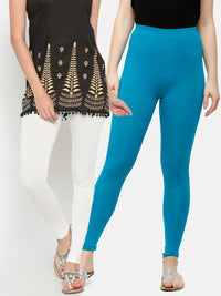 De Moza Superior Ankle Length Leggings Combo Pack of 2 Offwhite&Teal - De Moza