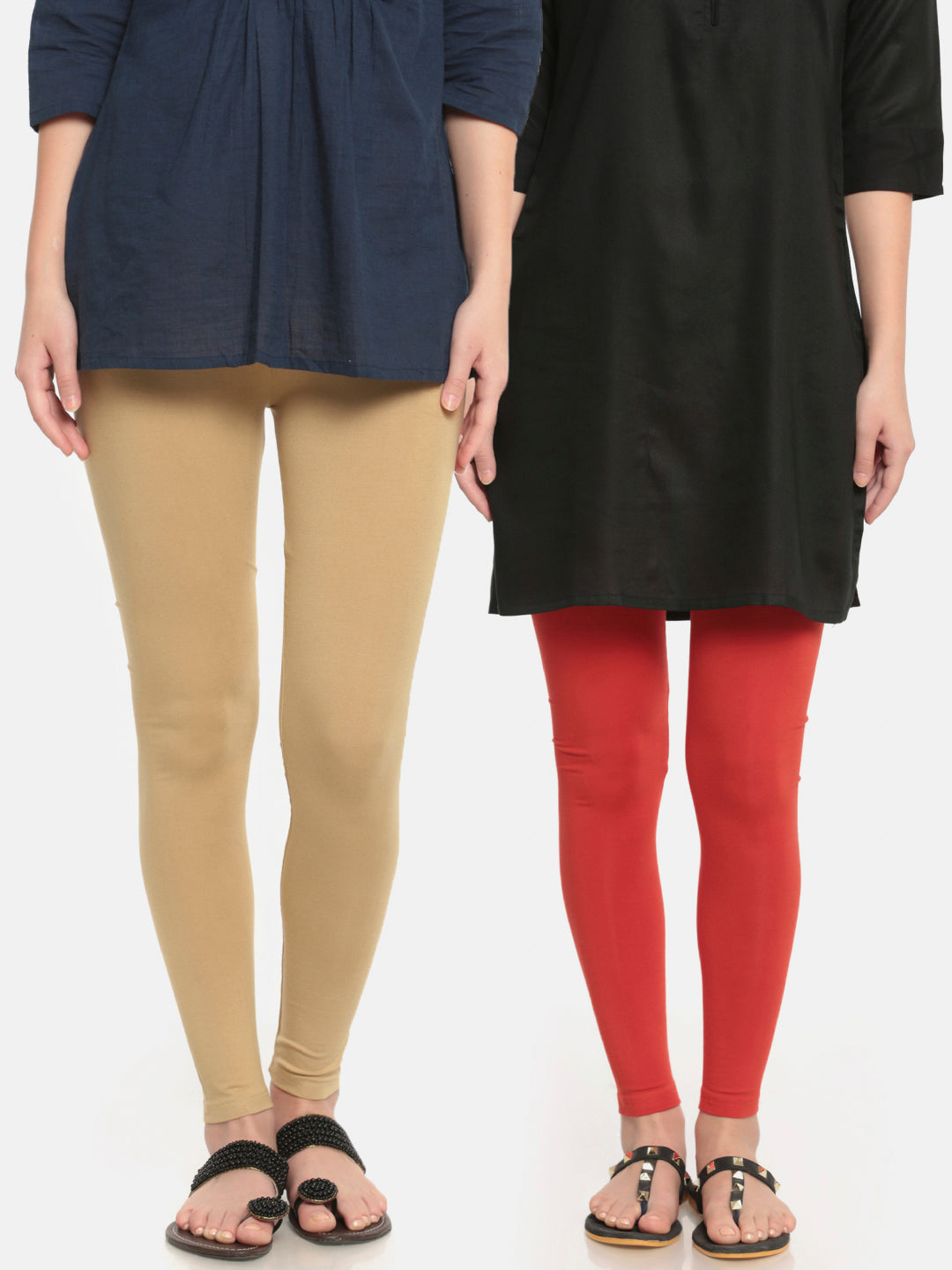 Pack of 2 De Moza Ladies Superior Ankle Leggings Skin&Rust Orange