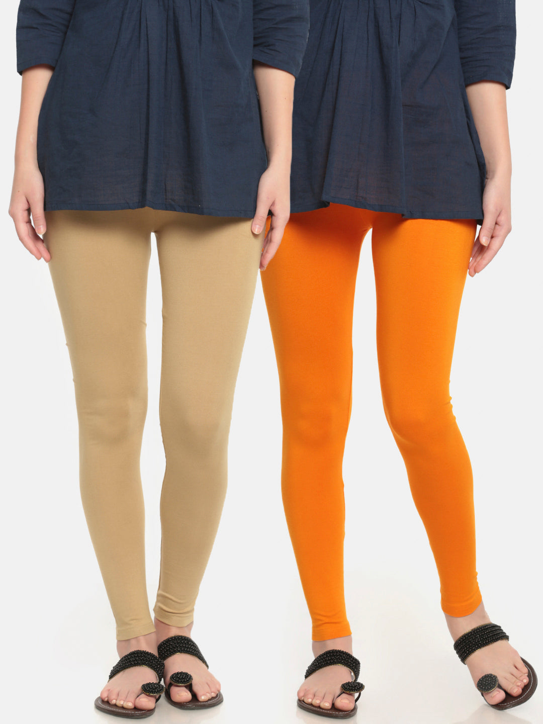 Pack of 2 De Moza Ladies Superior Ankle Leggings Skin&Dark Yellow