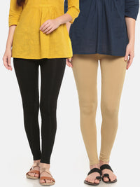 Pack of 2 De Moza Ladies Superior Ankle Leggings Black&Skin