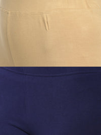 Pack of 2 De Moza Ladies Superior Ankle Leggings Skin&Navy Blue