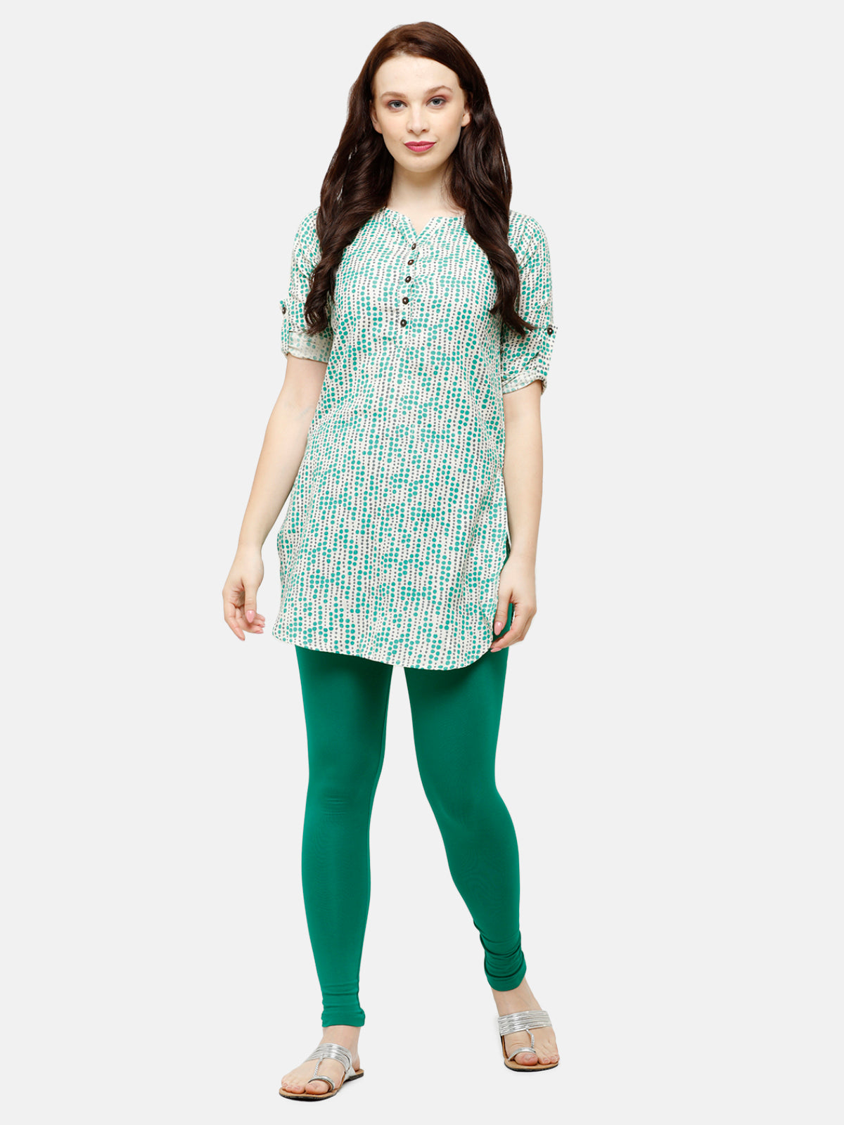 Pack of 2 De Moza Ladies Superior Ankle Leggings Skin&Emerald Green