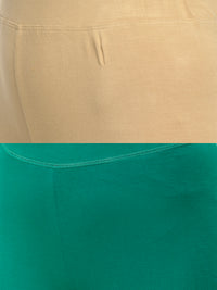 Pack of 2 De Moza Ladies Superior Ankle Leggings Skin&Emerald Green