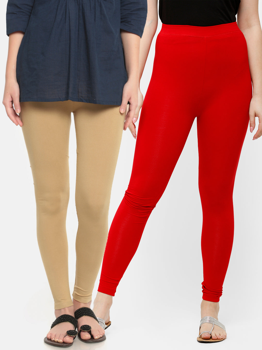 Pack of 2 De Moza Ladies Superior Ankle Leggings Skin&True Red