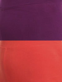 De Moza Superior Ankle Length Leggings Combo Pack of 2 Dark Purple&Rust Orange - De Moza