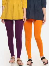 Pack of 2 De Moza Ladies Superior Ankle Leggings Dark Purple&Dark Yellow
