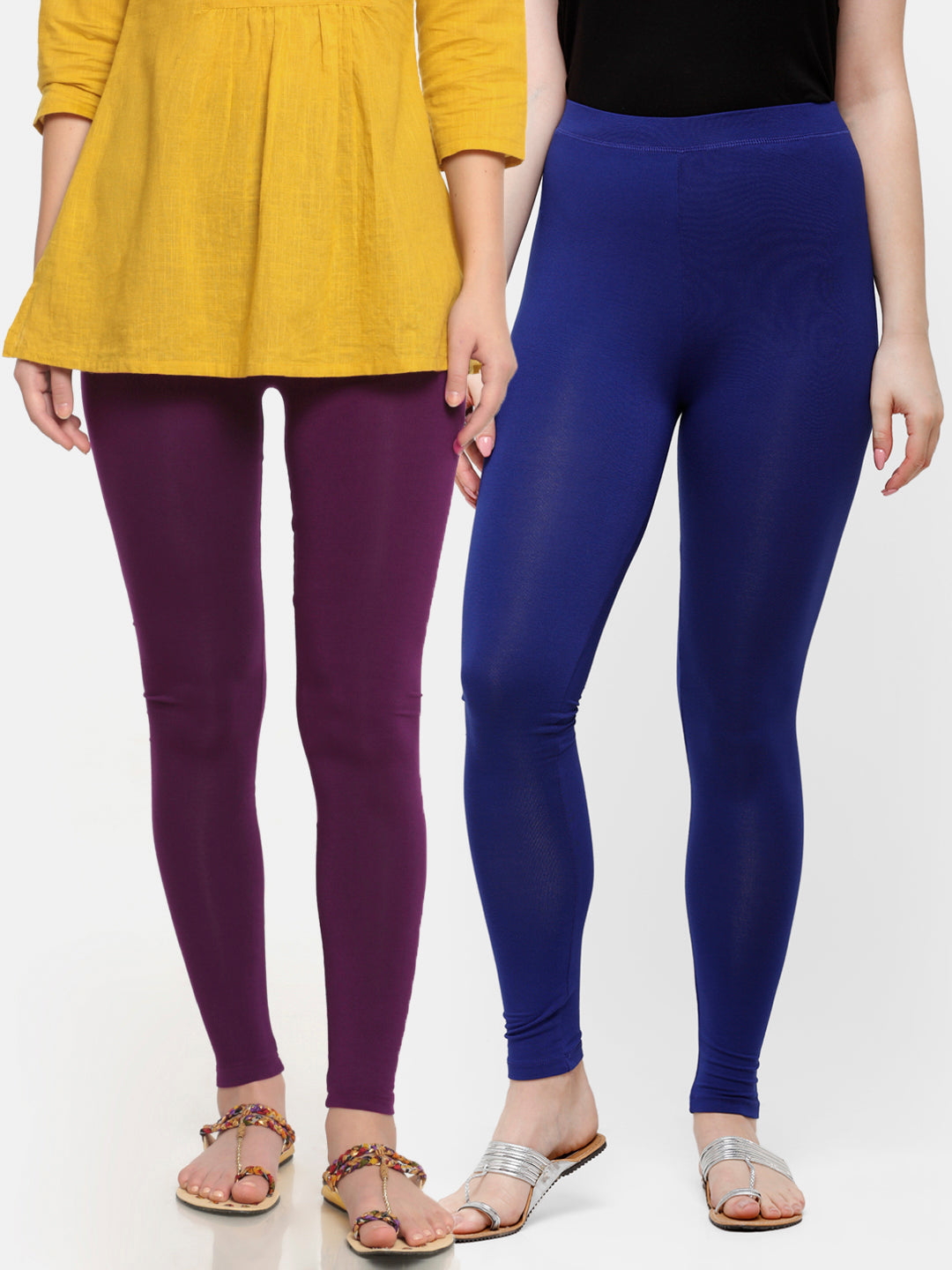 Pack of 2 De Moza Ladies Superior Ankle Leggings Dark Purple&Navy Blue