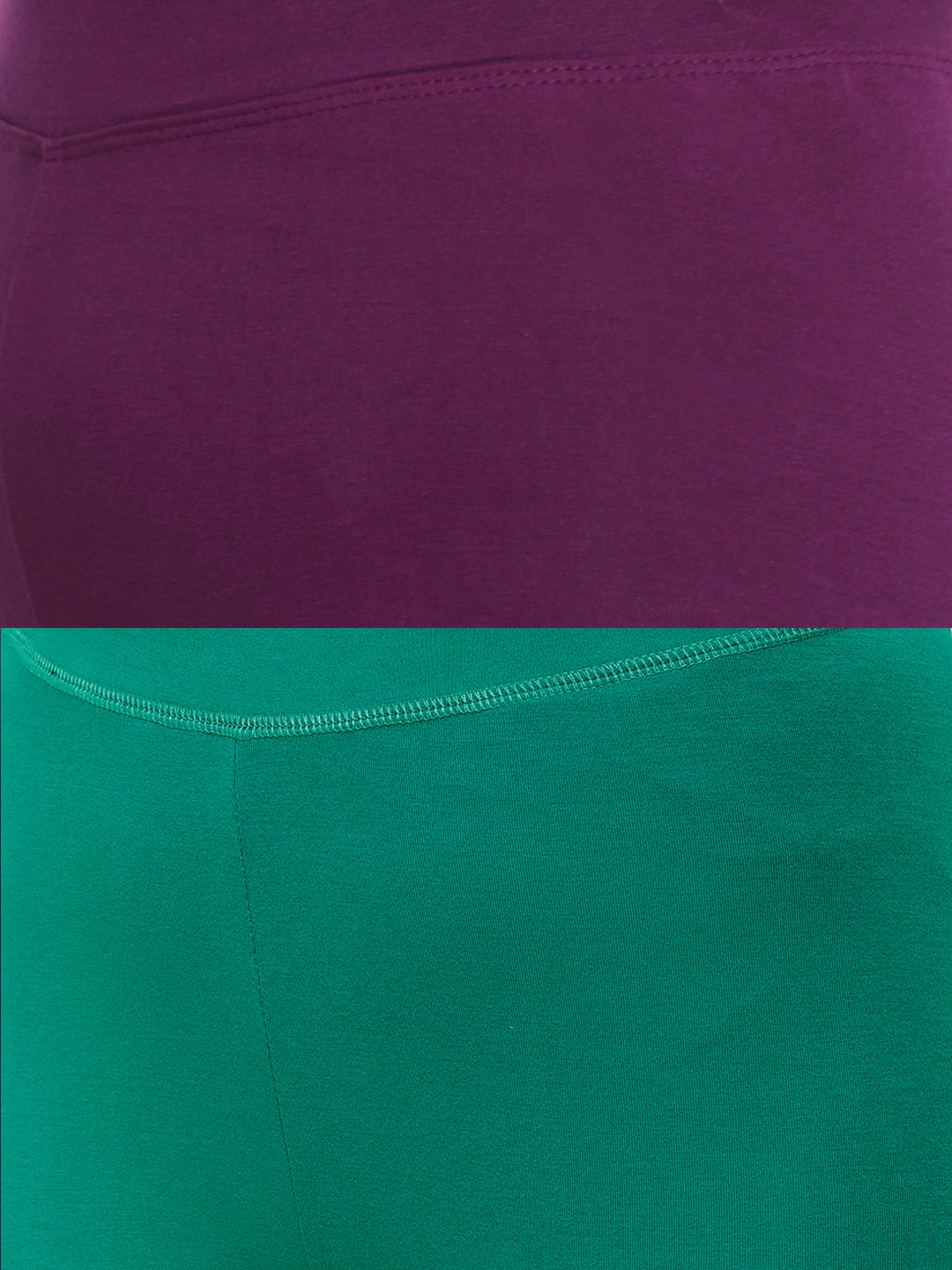 Pack of 2 De Moza Ladies Superior Ankle Leggings Dark Purple&Emerald Green