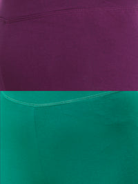 Pack of 2 De Moza Ladies Superior Ankle Leggings Dark Purple&Emerald Green