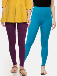 De Moza Superior Ankle Length Leggings Combo Pack of 2 Dark Purple&Teal - De Moza
